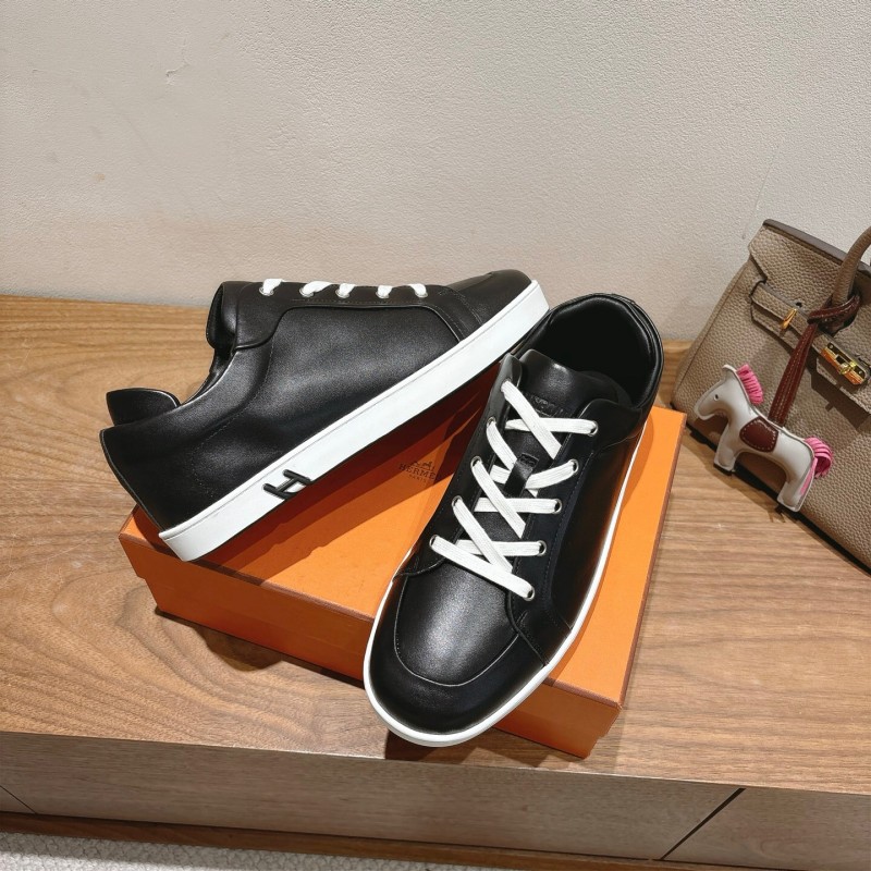 2025 Unisex Hermès Black Leather Sneakers AS00380