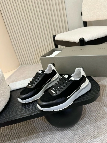2025 Men Brunello Cucinelli Black White Calf Leather Sneakers AS00320