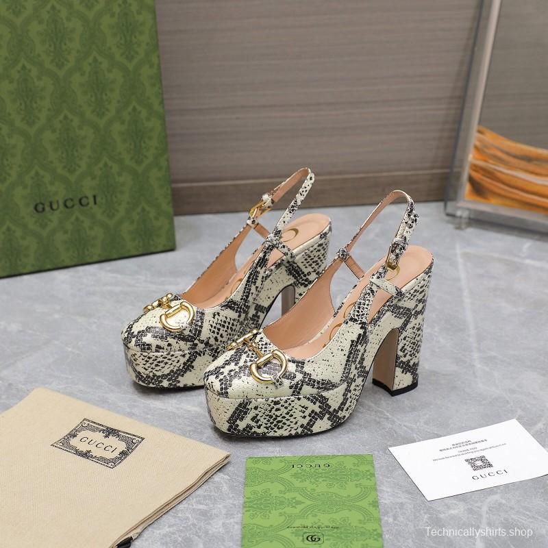 2025 Women Gucci Beige Black Leather Platform High Heels KFY00320