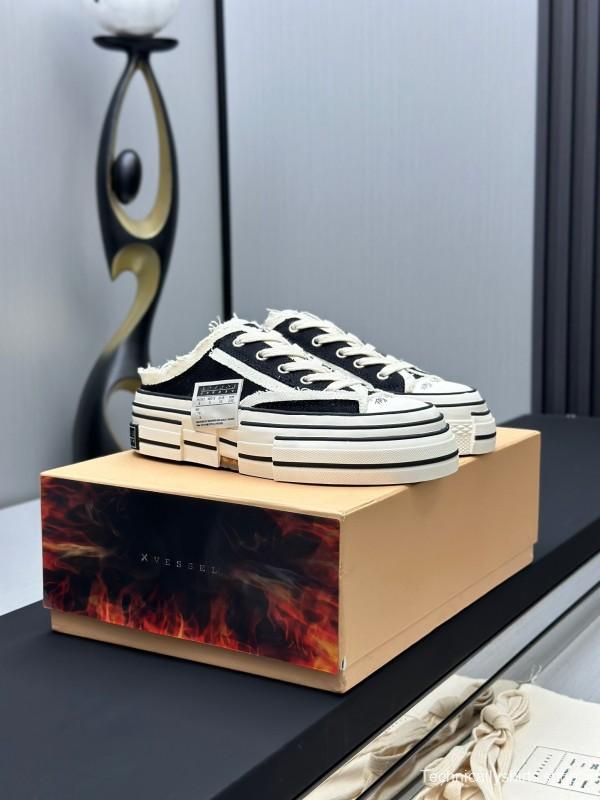2025 Unisex XVESSEL Black White Canvas Plimsolls Vulcanized AS00240