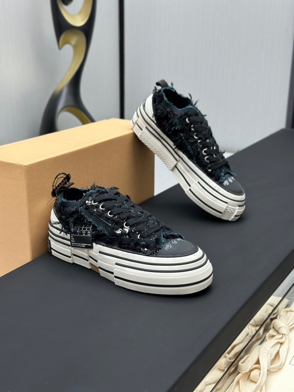 2025 Unisex XVESSEL Black Canvas Plimsolls Distressed Artistic AS00260