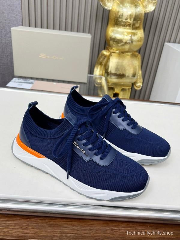 2025 Unisex Santoni Navy Orange Wool Blend Knit Sneakers AS00320