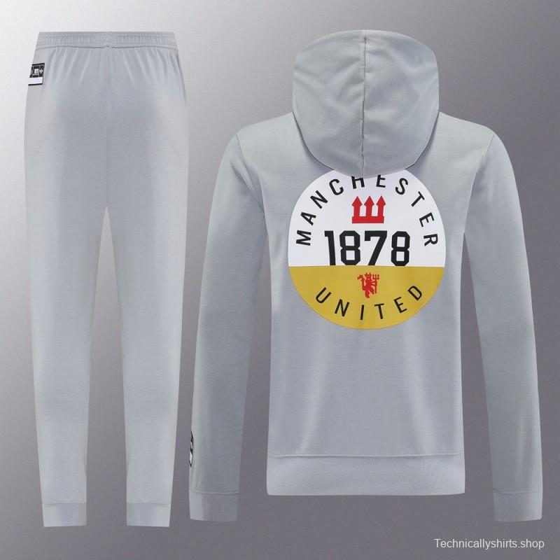 25/26 Manchester United Hooide Grey Full Zipper Jacket + Long Pants