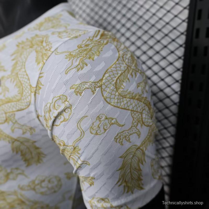 Player Version 25/26 Real Madrid White with Golden Dragon Pattern Jersey