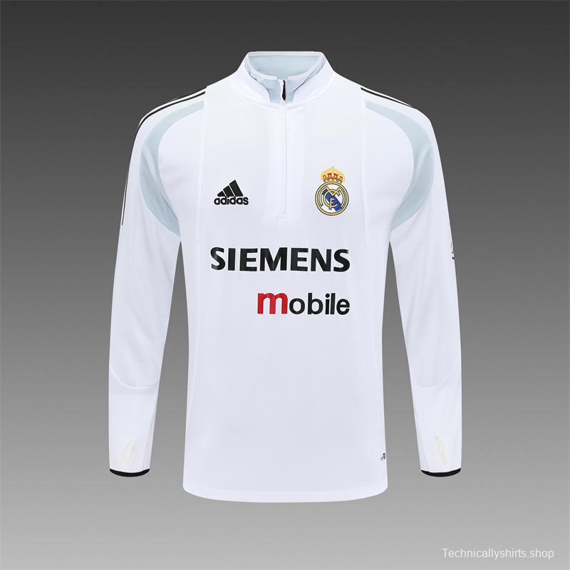 Retro 04/05 Real Madrid White Half Zipper Jacket+Long Pants