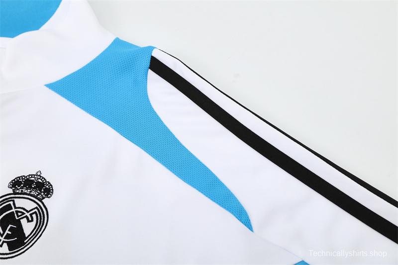 Retro 12/13 Real Madrid White/Blue Half Zipper Jacket+Long Pants