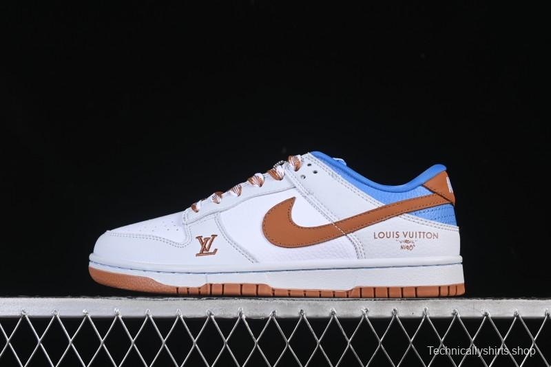 Nike SB Dunk Low LV Collaboration White Grey Brown Blue Anniversary High-End Custom Low-Top Casual Skate Shoes SC0601-474