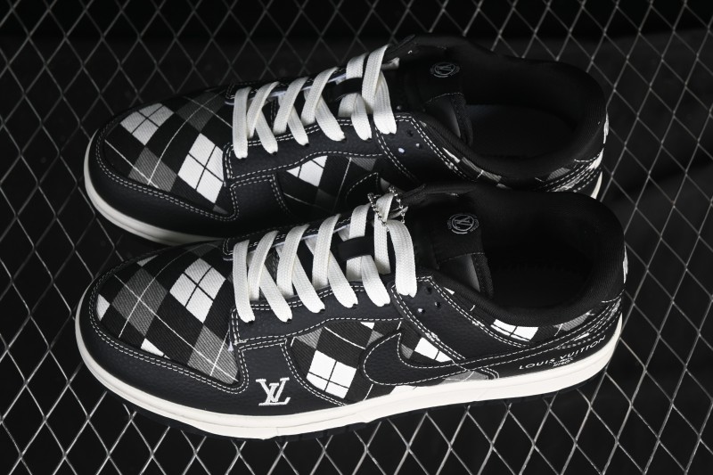 Nike SB Dunk Low LV Collaboration Black White Grid High-End Custom Low-Top Casual Skate Shoes SC0601-460