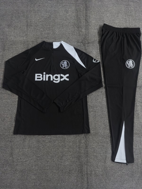 Player Version 25/26 Kids Chelsea Black T90 Half Zipper Jacket+Long Pants