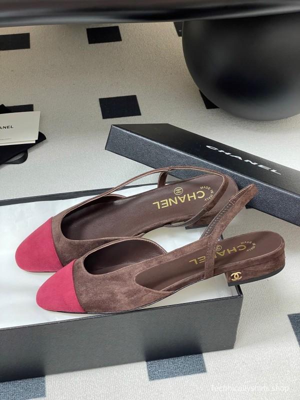 Chanel Sling-back Two-tone Suede Slingback Sandals Flat/Block Heel - KFY00280