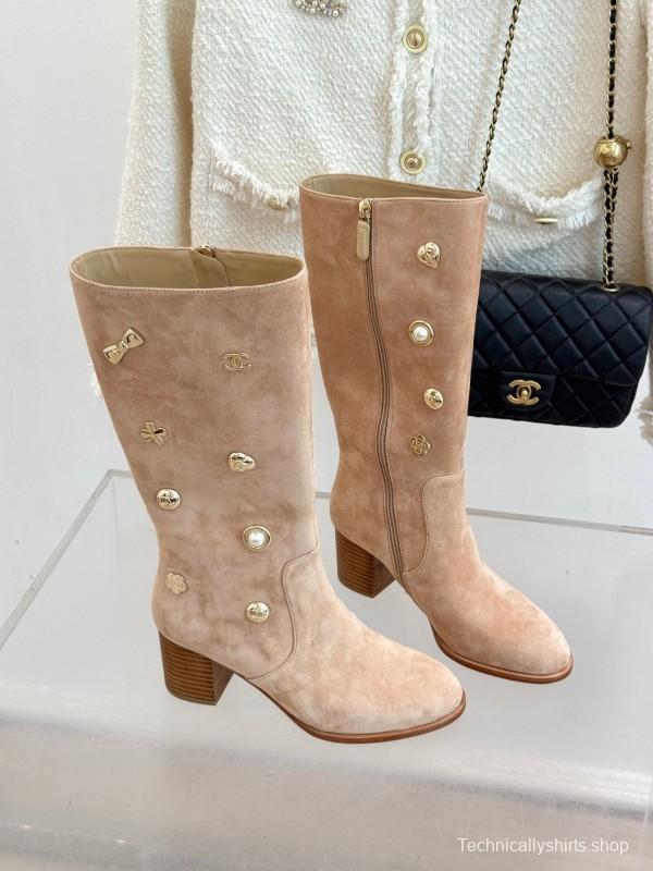 Chanel 25K Double C Metal Buckle High Heel Boots - KFY00530