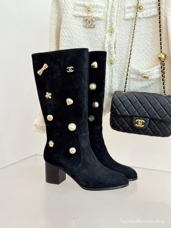 Chanel 2025/SS 25K Double C Metal Buckle High Heel Boots - KFY00530