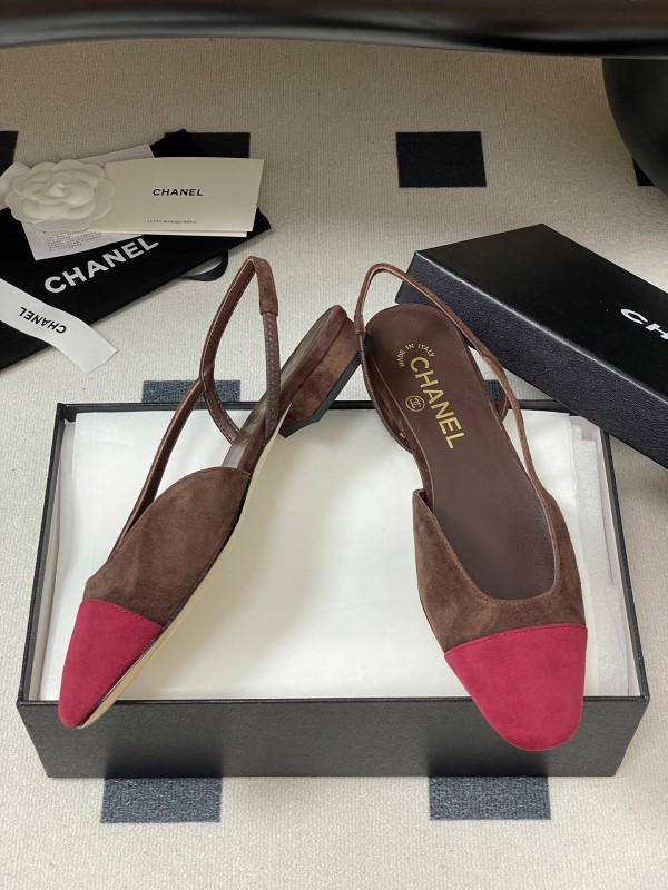 Chanel Sling-back Two-tone Suede Slingback Sandals Flat/Block Heel - KFY00280