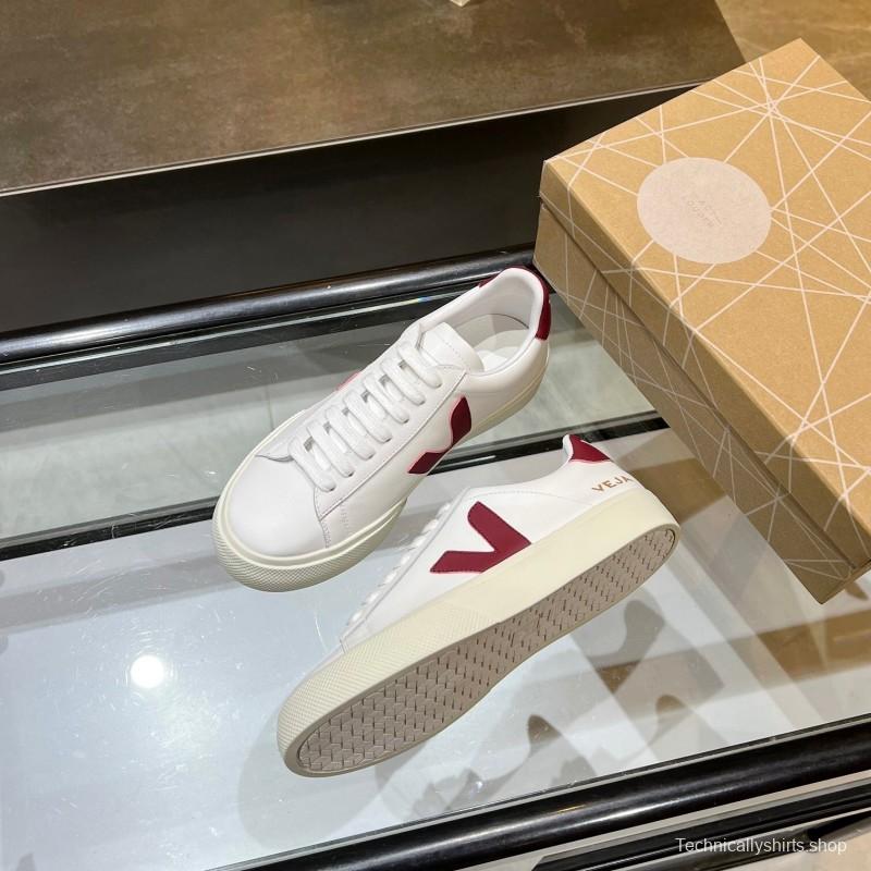VEJA Classic White Sneakers V Logo Lace-Up Retro Flat Platform Casual Sports Shoes - LY00220