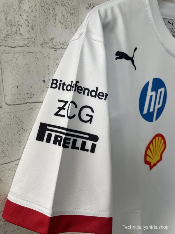 2025 F1 Scuderia Ferrari F1 Team White with Red Trim Crew T-Shirt