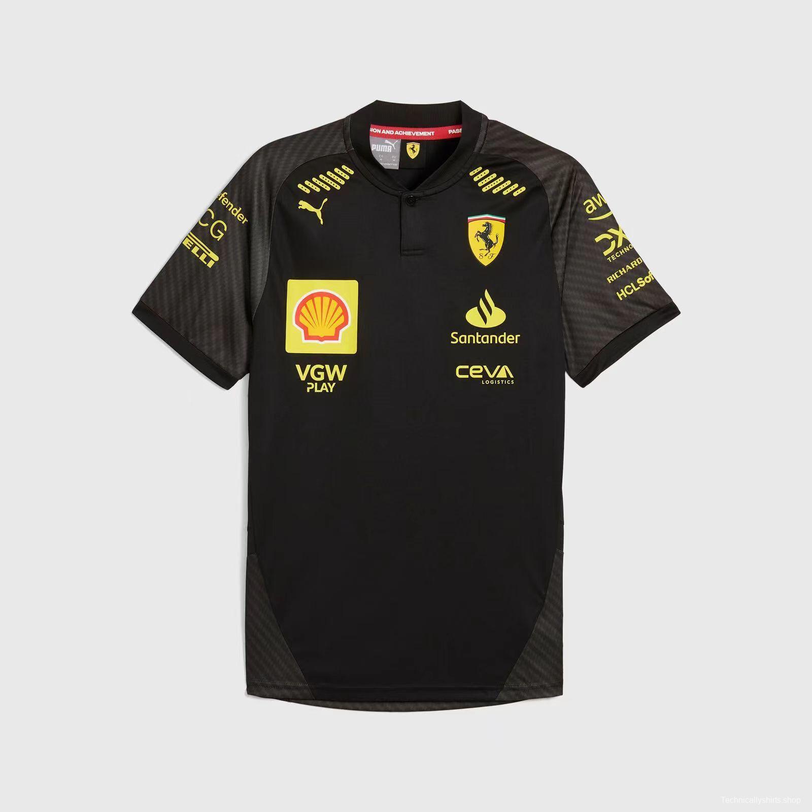 2024 F1 Scuderia Ferrari Black with Carbon Fiber Pattern Team Jersey