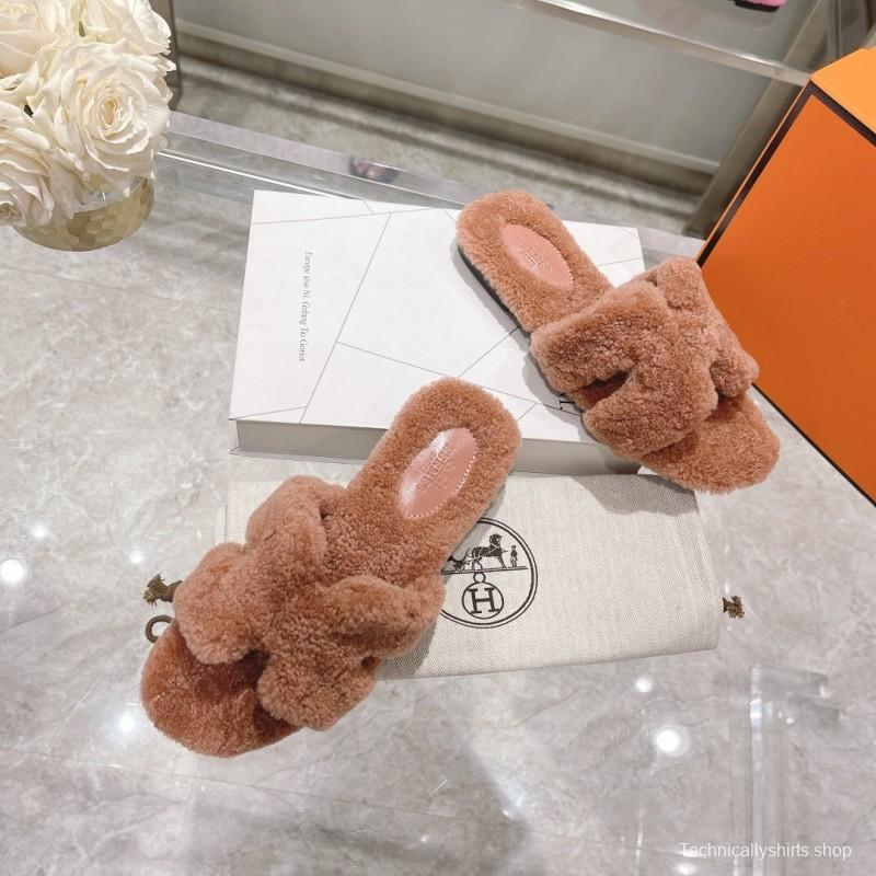 H Teddy Wool Flat Slippers for Autumn/Winter - LY00240