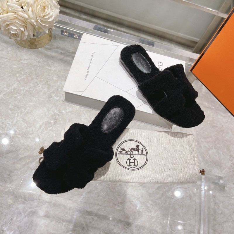 H Teddy Wool H Slippers Flat Sole Autumn Winter - LY00240