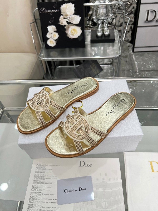 Dior D-Lane Sandals Hollow-out Monogram Flat Slides - LY00220/LY00260