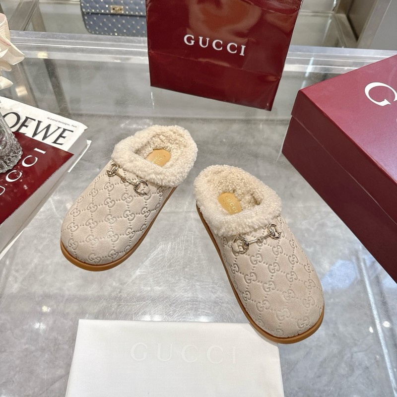 Gucci 2022/SS Women's Suede Leather Horsebit Wool Loafers - LY00260