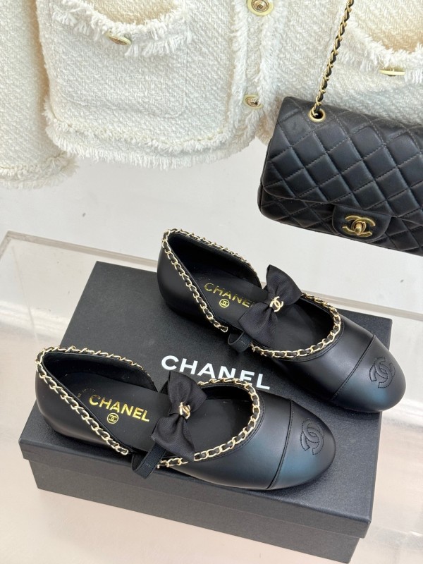 Chanel 2025 SS Hollow Chain Bow Mary Jane Shoes - KFY00290/KFY00300