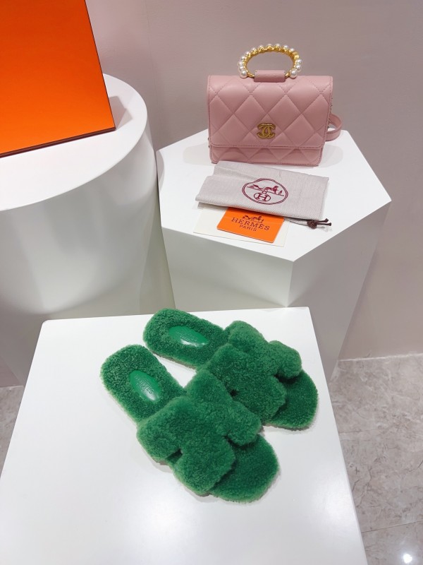 H Teddy Wool H Slippers Flat Sole Fur Slippers - LY00240