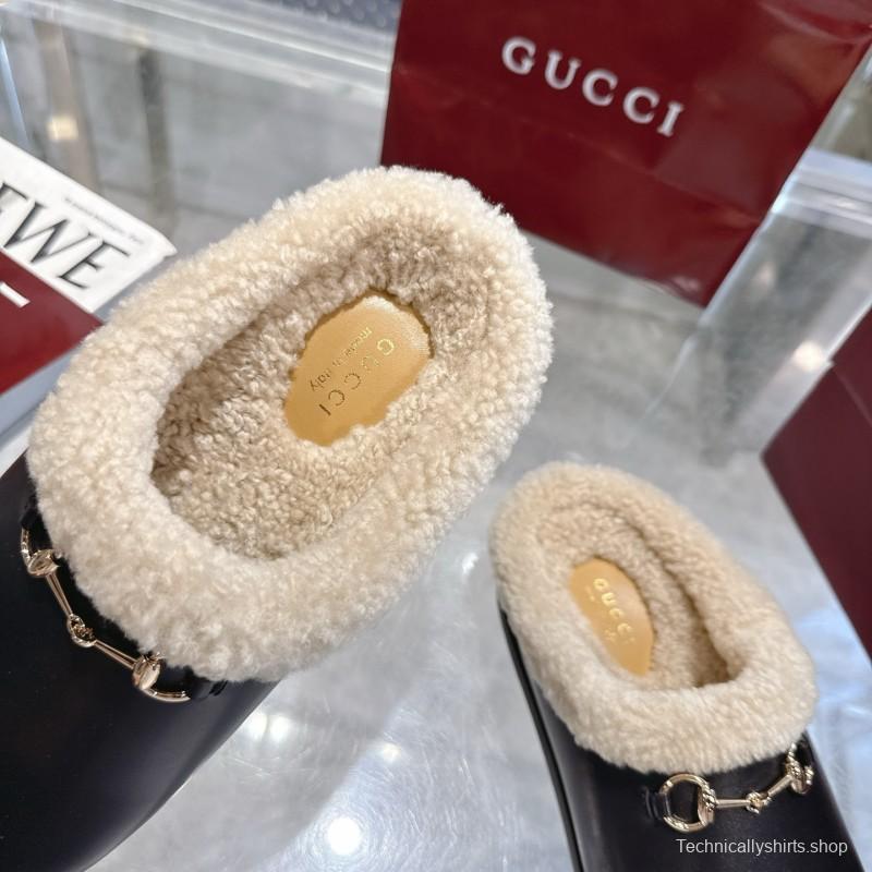 Gucci 2025 SS Autumn Winter New Suede Leather Horsebit Detail Women's Wool Loafers - LY00260