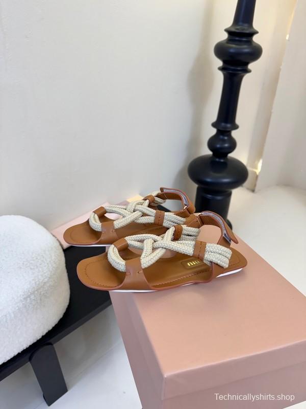Miu 2025 SS Fashion Week Jute Woven Sandals - KFY00330