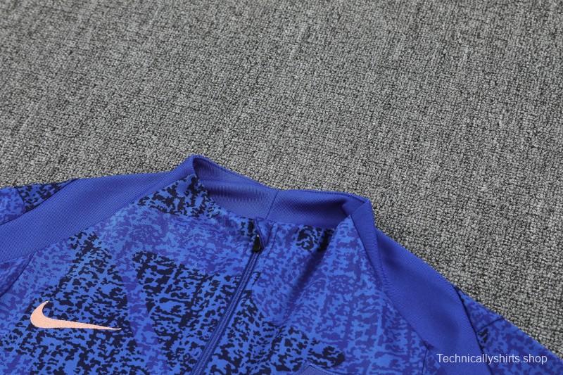 2025 France Royal Blue with Textured Pattern Half Zipper Jacket Tracksuit +Long Pants