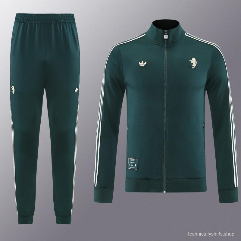 25/26  Juventus Retro Dark Green  Full zipper Jacket Tracksuit+ long pants
