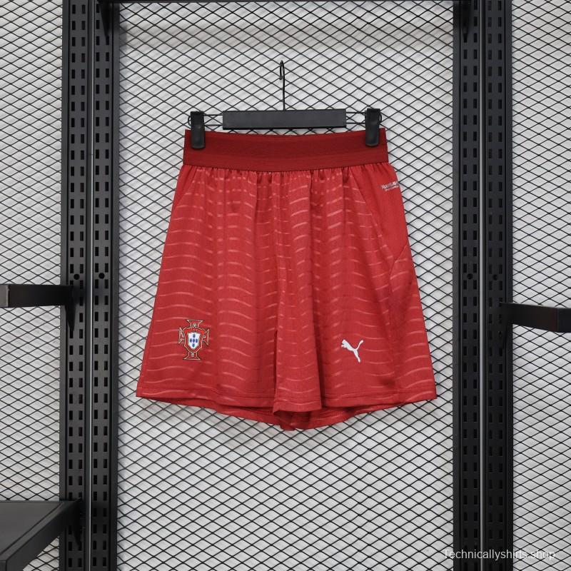 2026 Player Version Portugal Red with Wave Pattern Shorts