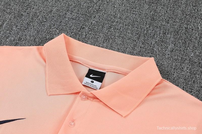 26/27  Barcelona Salmon Pink  Polo Training Shirt + Navy Blue Long Pants Tracksuit