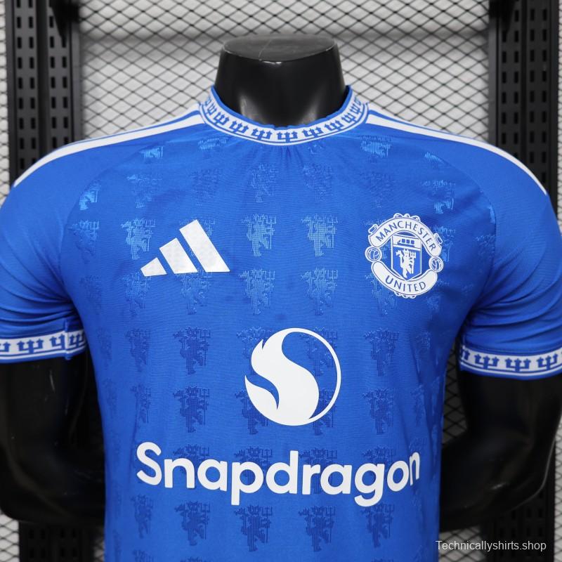 Player Version 26/27 Manchester United Blue with All-Over Devil Jacquard Pattern Jersey