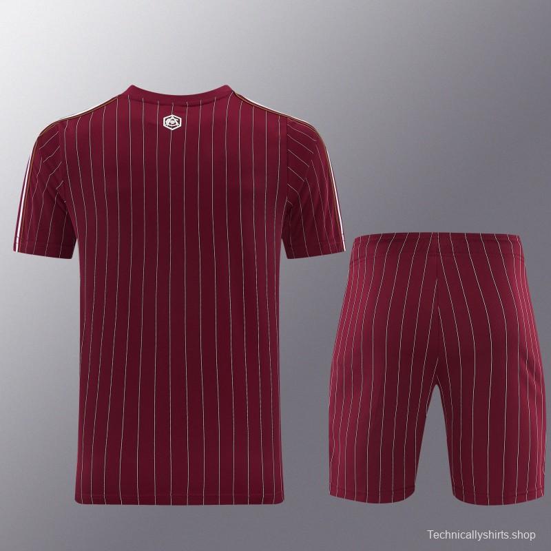 26/27  Arsenal  Maroon Pinstripe Short Sleeve+Soccer Shorts