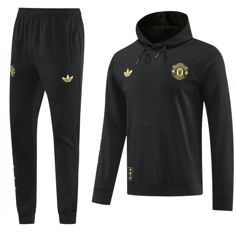 26/27 Manchester United Black Pullover Hooded Tracksuit + Long Pants