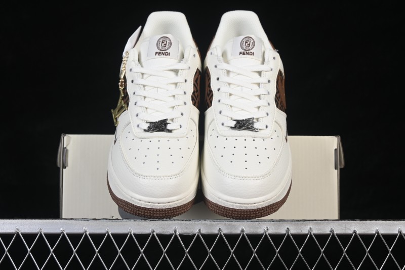 Nike Air Force 1 '07 Low Fendi-Inspired Retro White and Brown Casual Sneakers - XY9025-017