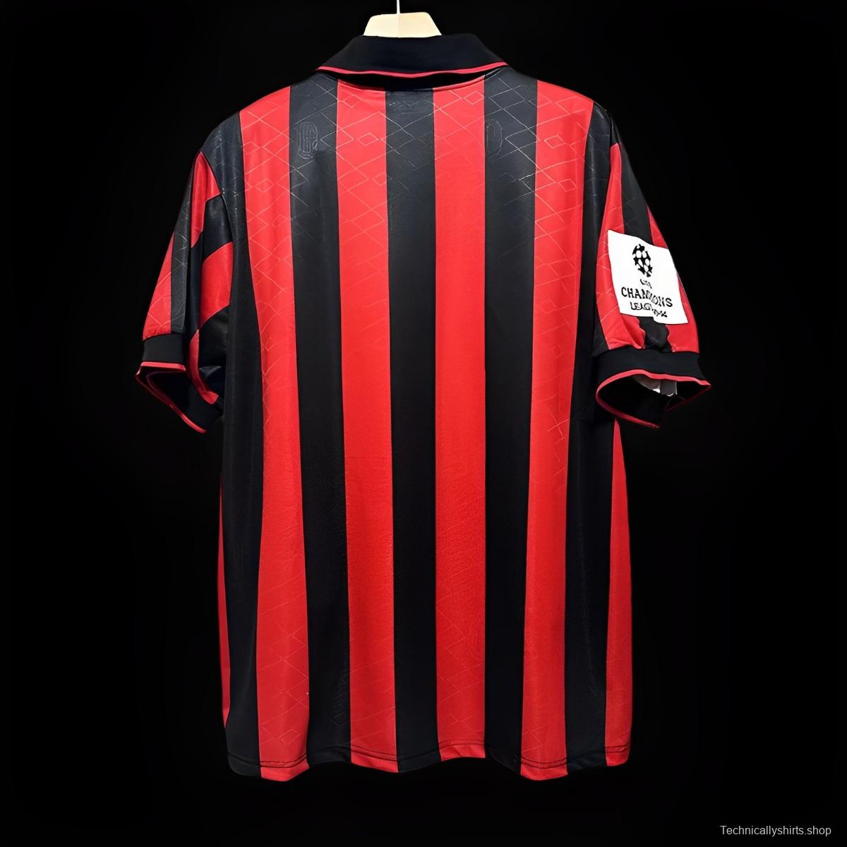 Retro 93/94 AC Milan Home Champion League Jersey With Patches