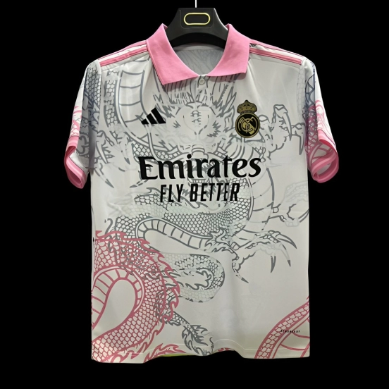 25/26 Real Madrid White with Pink Dragon Design Jersey