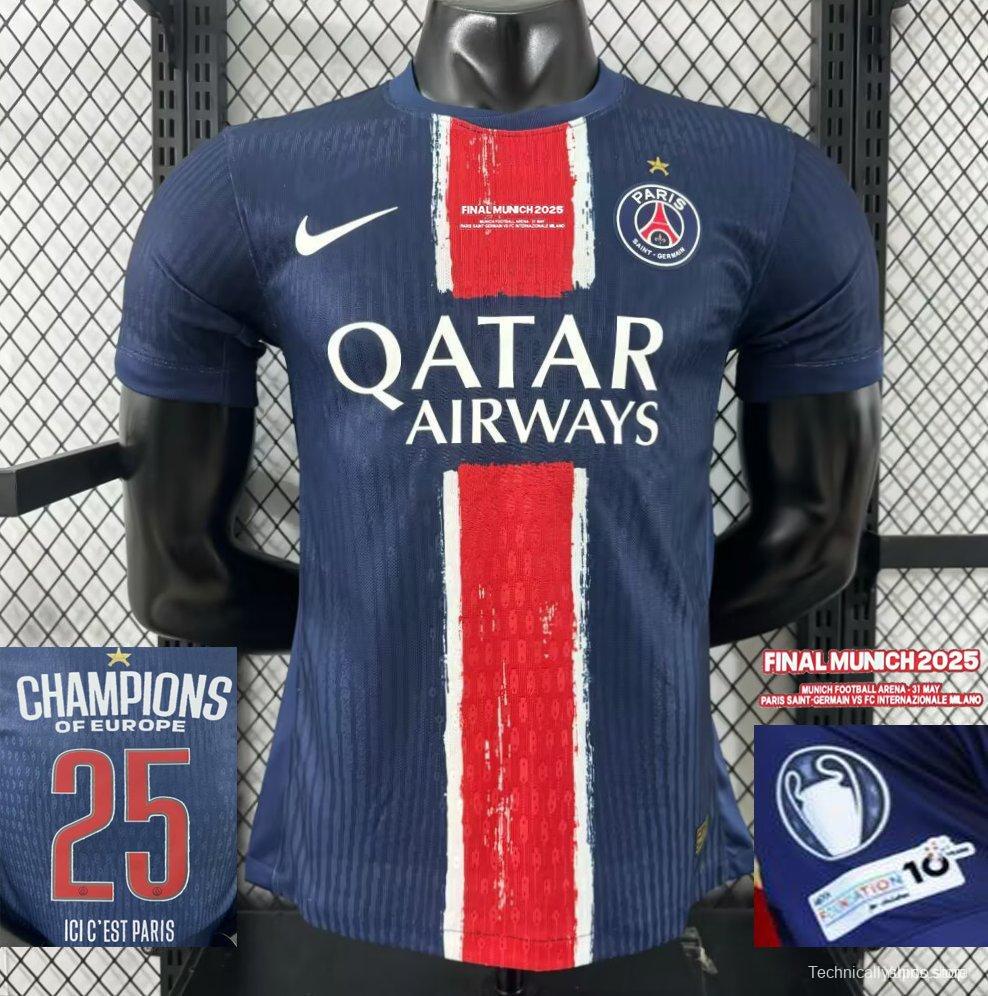 Play Version 1 Star 24/25 PSG Home Jersey With Final Match Champion Jersey