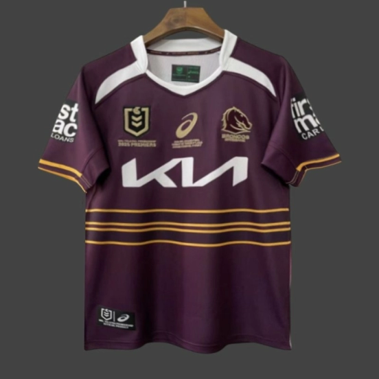 25/26 Brisbane Broncos  Maroon with Gold Stripes and 2025 Premiers Commemorative Champion Jersey