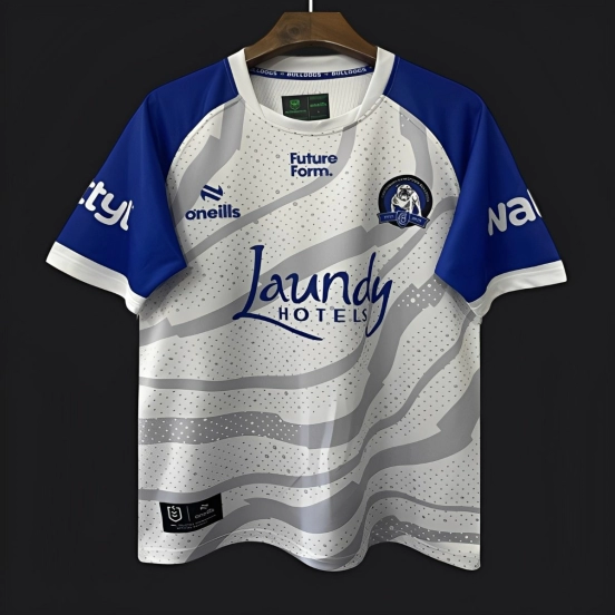25/26 Canterbury Bankstown Bulldogs Grey with Blue Sleeves and Wave Pattern Jersey