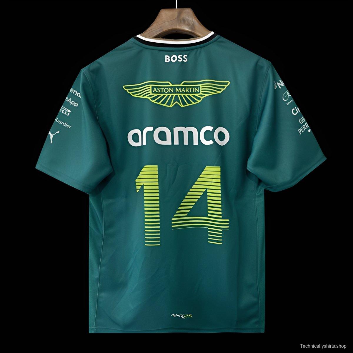 2025 F1 Aston Martin Aramco F1 Team Dark Green with Gold Trim Jersey #14  Aramco