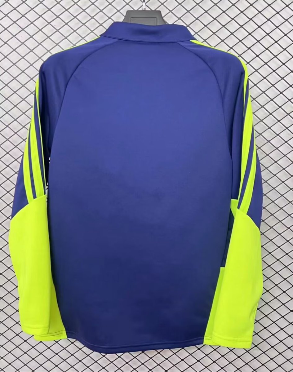 2026 Scotland Navy with Neon Yellow Curved Stripes Half Zipper Jacket