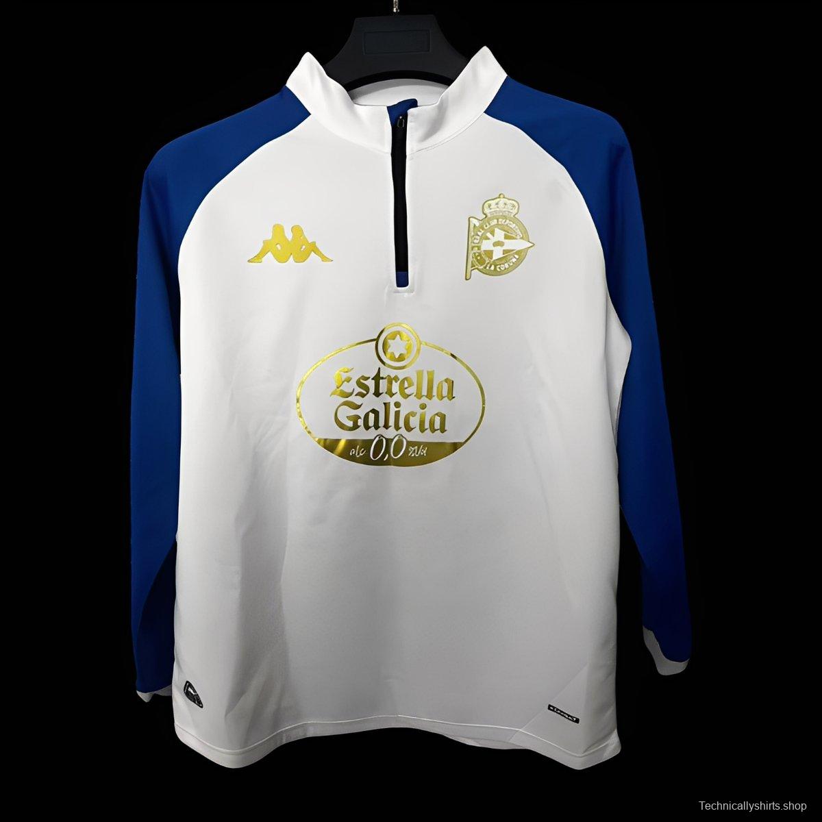 25/26 Deportivo La Coruna White with Blue Half Zipper Jacket